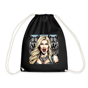 Wikinger Schildmaid mit Wölfe - Turnbeutel - Schwarz - Vorne