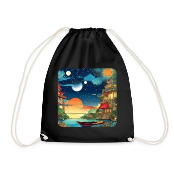 Motif coloré Paysage asiatique - Sac de sport léger - noir - Devant