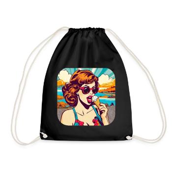 Cooles Retro Girl - Turnbeutel - Schwarz - Vorne