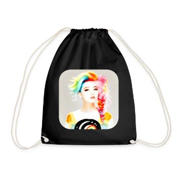 Cool girl with rainbow hair - Drawstring Bag - black - Front