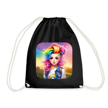 Cute girl with rainbow hair - Drawstring Bag - black - Front