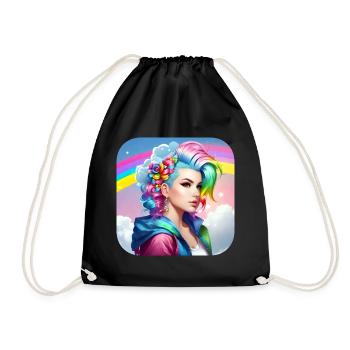 Cool girl with rainbow hair - Drawstring Bag - black - Front