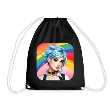 Cute girl with rainbow hair - Drawstring Bag - black - Front
