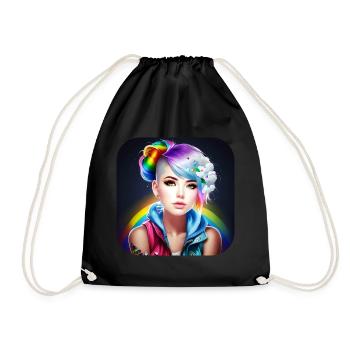 Cool girl with rainbow hair - Drawstring Bag - black - Front