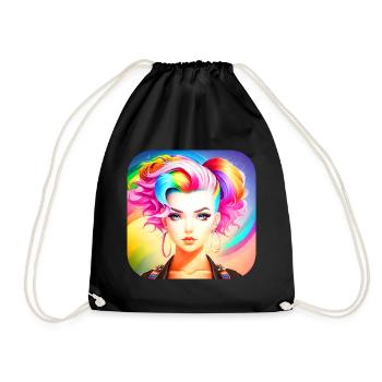 Cute girl with rainbow hair - Drawstring Bag - black - Front