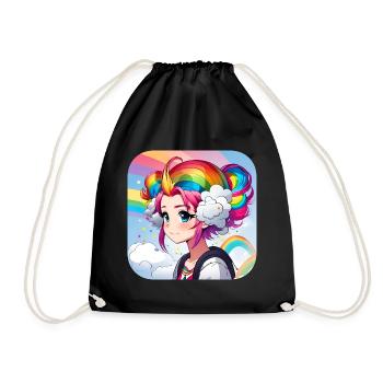 Cute girl with rainbow hair - Drawstring Bag - black - Front