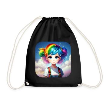 Cute girl with rainbow hair - Drawstring Bag - black - Front