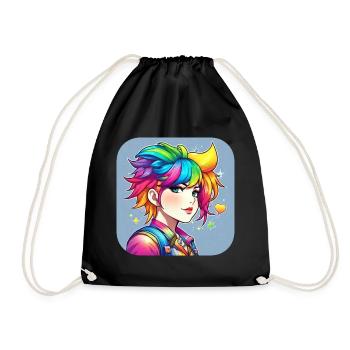 Naughty girl with rainbow hair - Drawstring Bag - black - Front