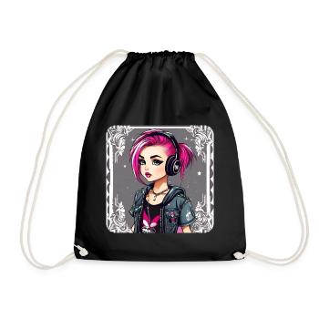 Fille punk cool aux cheveux roses - Sac de sport léger - noir - Devant