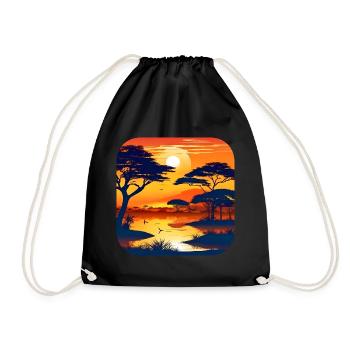 Sunset in Africa with palm trees - Drawstring Bag - black - Front