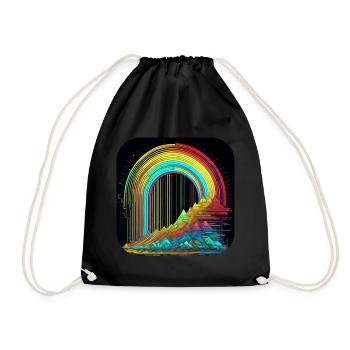 Psychedelic Motif Mountains with Rainbow - Drawstring Bag - black - Front