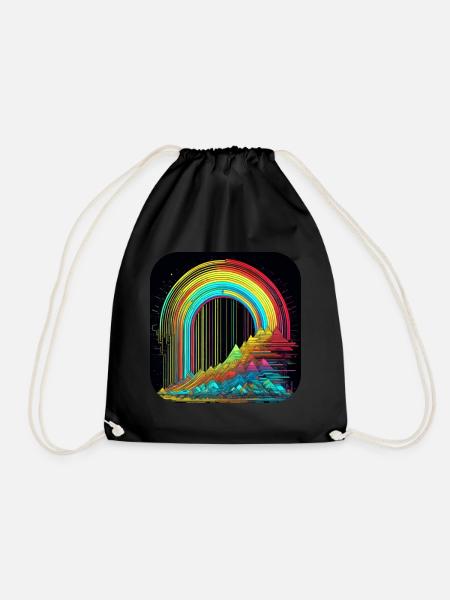 Montagnes à motif psychédélique avec arc-en-ciel - Sac de sport léger - noir