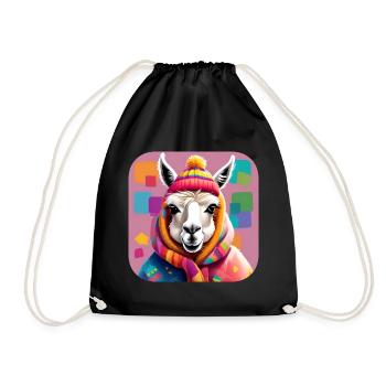 Cool Cozy Winter Llama - Drawstring Bag - black - Front