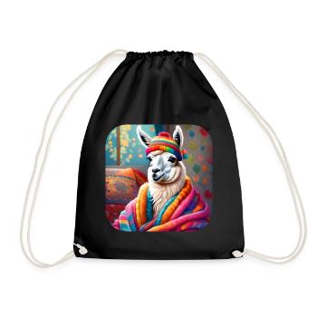 Cool Cozy Winter Llama - Drawstring Bag - black - Front