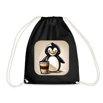 Niedlicher Pinguin mit Kaffee I - Turnbeutel - Schwarz - Vorne