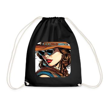 Cool Western Girl with Sunglasses - Drawstring Bag - black - Front