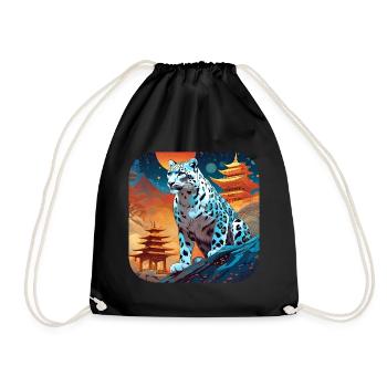 Mystical Motif Mysterious Snow Leopard - Drawstring Bag - black - Front