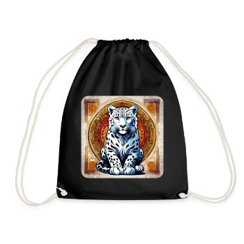 Mystical Motif Mysterious Snow Leopard - Drawstring Bag - black - Front