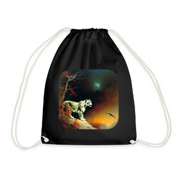 Mystical Motif Mysterious Snow Leopard - Drawstring Bag - black - Front