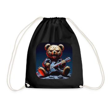 Ours en peluche Heavy Metal avec guitare électrique - Sac de sport léger - noir - Devant