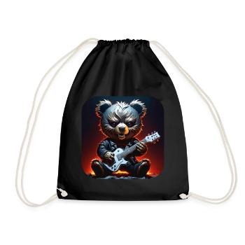 Heavy Metal Teddy Bär mit E-Gitarre - Turnbeutel - Schwarz - Vorne