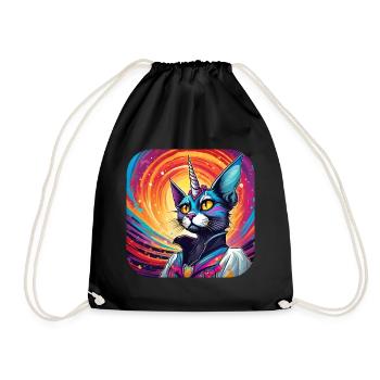 Psychedelisches Motiv Einhorn Katze - Turnbeutel - Schwarz - Vorne