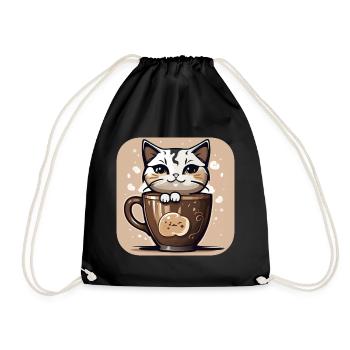Niedliche Kaffee Katze - Turnbeutel - Schwarz - Vorne