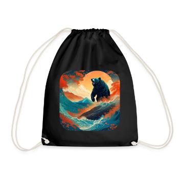 Proud bear in retro style - Drawstring Bag - black - Front