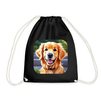 Cute golden retriever - Drawstring Bag - black - Front