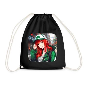 Cute anime girl with red hair Ireland - Drawstring Bag - black - Front