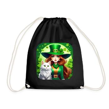 Leprechaun de la Saint-Patrick avec chat - Sac de sport léger - noir - Devant