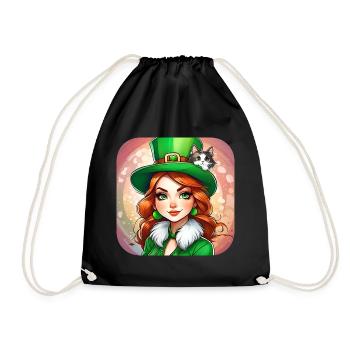 Saint Patricks Day Koboldin mit Katze - Turnbeutel - Schwarz - Vorne
