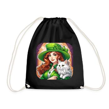 Saint Patricks Day Koboldin mit Katze - Turnbeutel - Schwarz - Vorne
