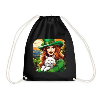 Leprechaun de la Saint-Patrick avec chat - Sac de sport léger - noir - Devant