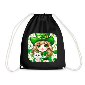 Leprechaun de la Saint-Patrick avec chat - Sac de sport léger - noir - Devant