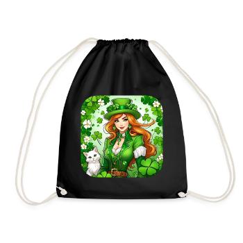 Saint Patricks Day Koboldin mit Katze - Turnbeutel - Schwarz - Vorne