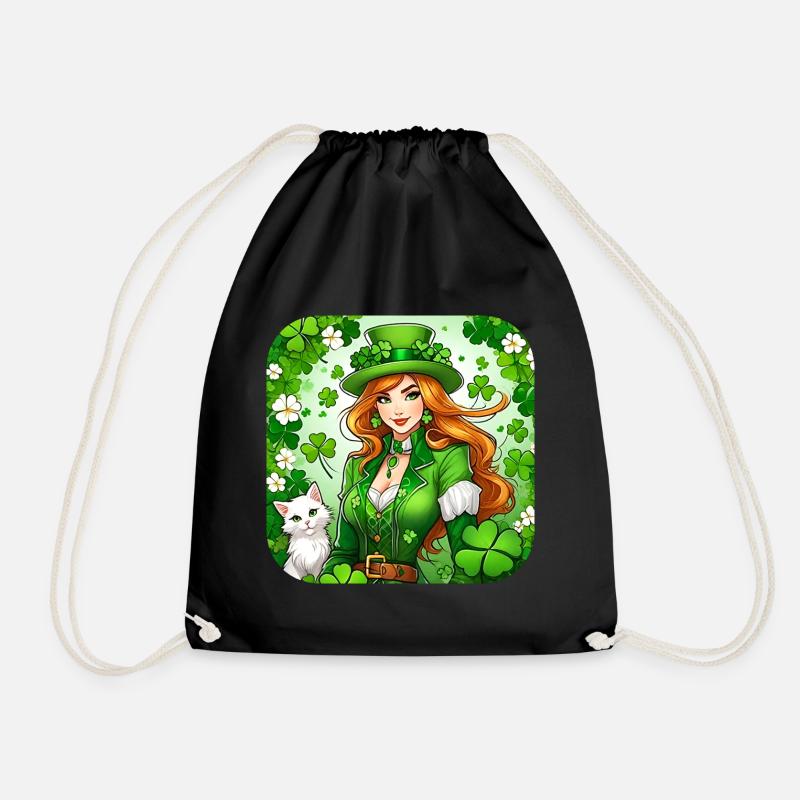 Saint Patricks Day Koboldin mit Katze - Turnbeutel - Schwarz