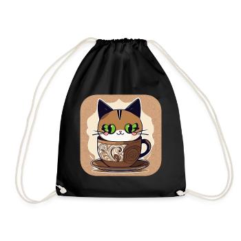 Cute Coffee Cat - Drawstring Bag - black - Front