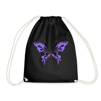 purple butterfly with dark brown bulbs - Drawstring Bag - black - Front
