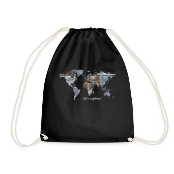 World Map - Let's explore! - Drawstring Bag - black - Front