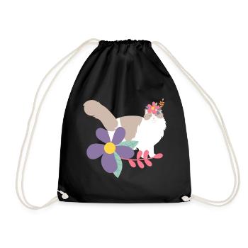 Ragdoll Cat and Flower Crown - Drawstring Bag - black - Front