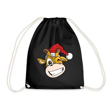 Weihnachtliche Giraffe mit Weihnachtsmütze - Turnbeutel - Schwarz - Vorne