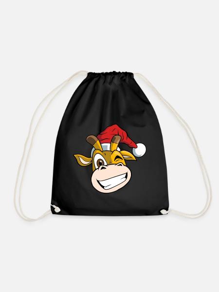 Weihnachtliche Giraffe mit Weihnachtsmütze - Turnbeutel - Schwarz