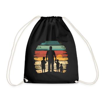 Vater mit 3 Kindern Vatertag Vintage - Turnbeutel - Schwarz - Vorne