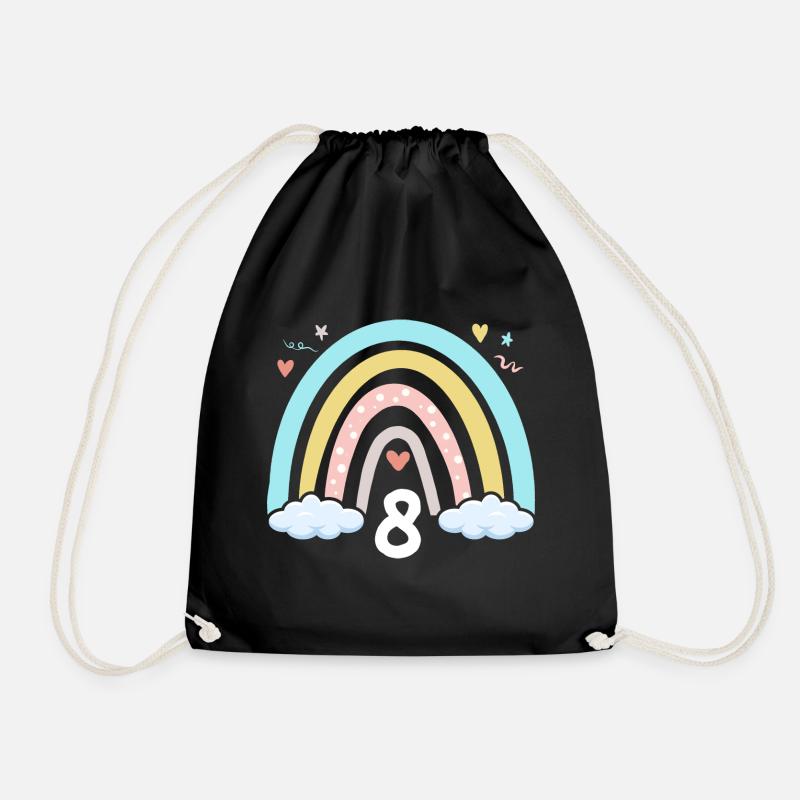 8. Geburtstag Mädchen Regenbogen Boho - Turnbeutel - Schwarz