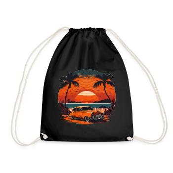 Classic car, vintage, beach, holiday, sea - Drawstring Bag - black - Front