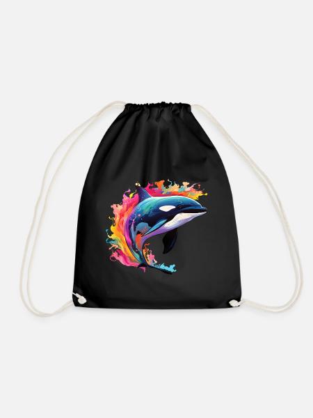 Bunter Schwertwal Orca - Turnbeutel - Schwarz