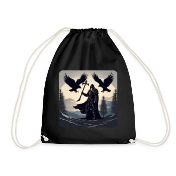 Viking Odin with ravens Hugin and Munin - Drawstring Bag - black - Front