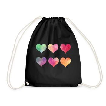 Bunte Herzen - Regenbogen Herzen Valentinstag - Drawstring Bag - black - Front