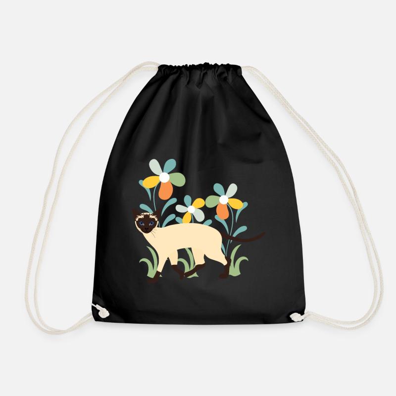 Siamesische Katze und Blumen - Turnbeutel - Schwarz